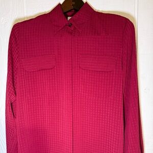 Apparenza Button Down Blouse Maroon Sz S padded shoulders long sleeve Women’s